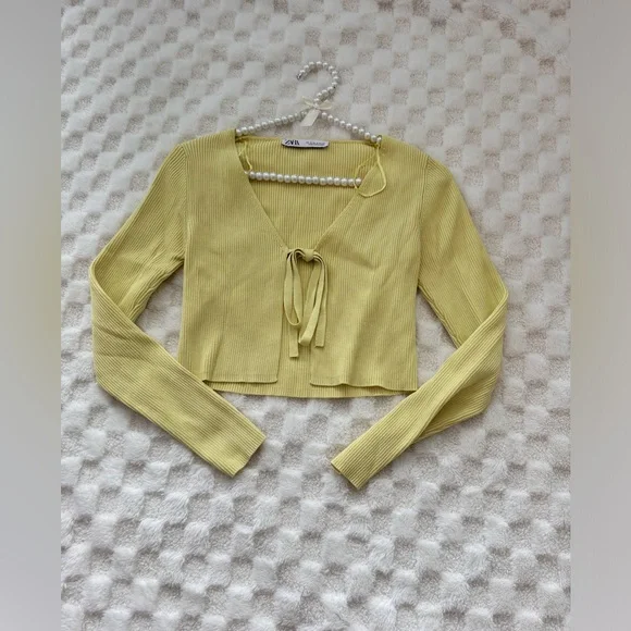 ZARA Lime cardigan knit tie up chest - Picture 4 of 4